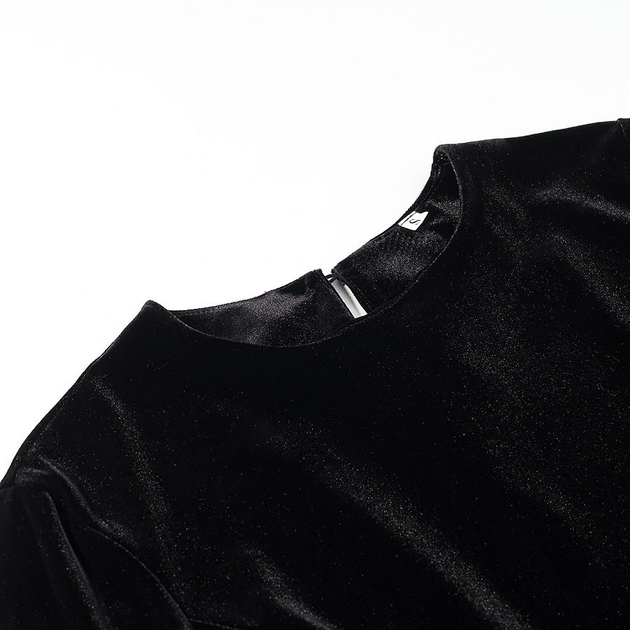 Damen Samtbluse mit Spitzen-Insert und asymmetrischem Spitzensaum Echo Archiv