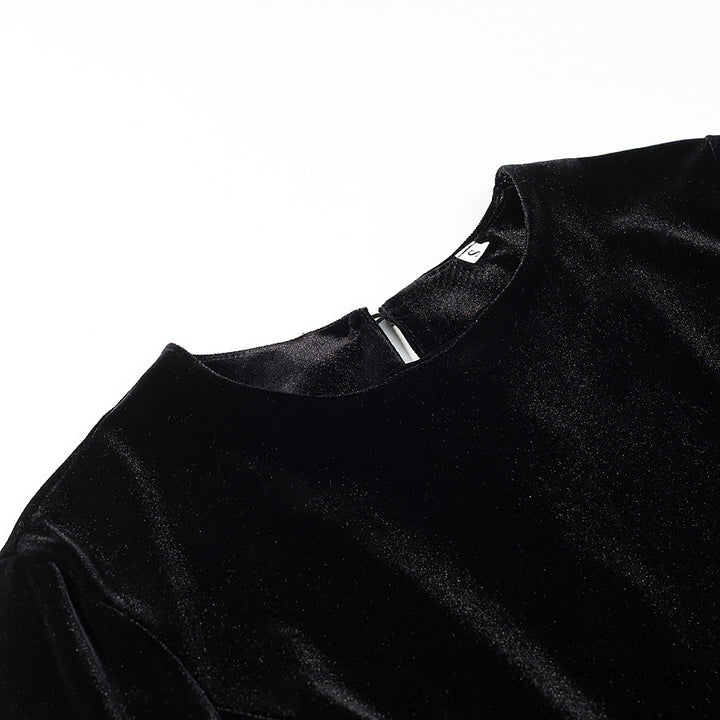 Damen Samtbluse mit Spitzen-Insert und asymmetrischem Spitzensaum Echo Archiv