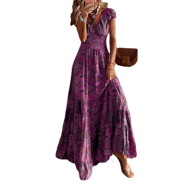 Damen Maxikleid mit Boho-Design und schwingendem Abschluss Echoarchiv