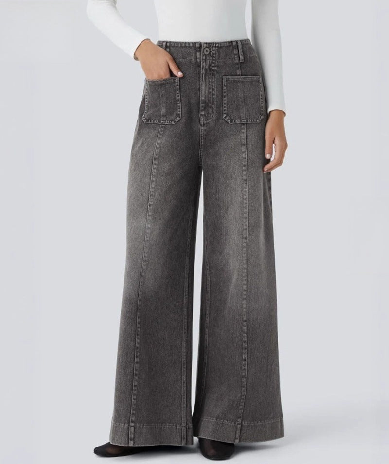 Damen nan hochgeschnittene Jeans-Palazzohose mit weitem Bein und aufgesetzten Fronttaschen Echo Archiv