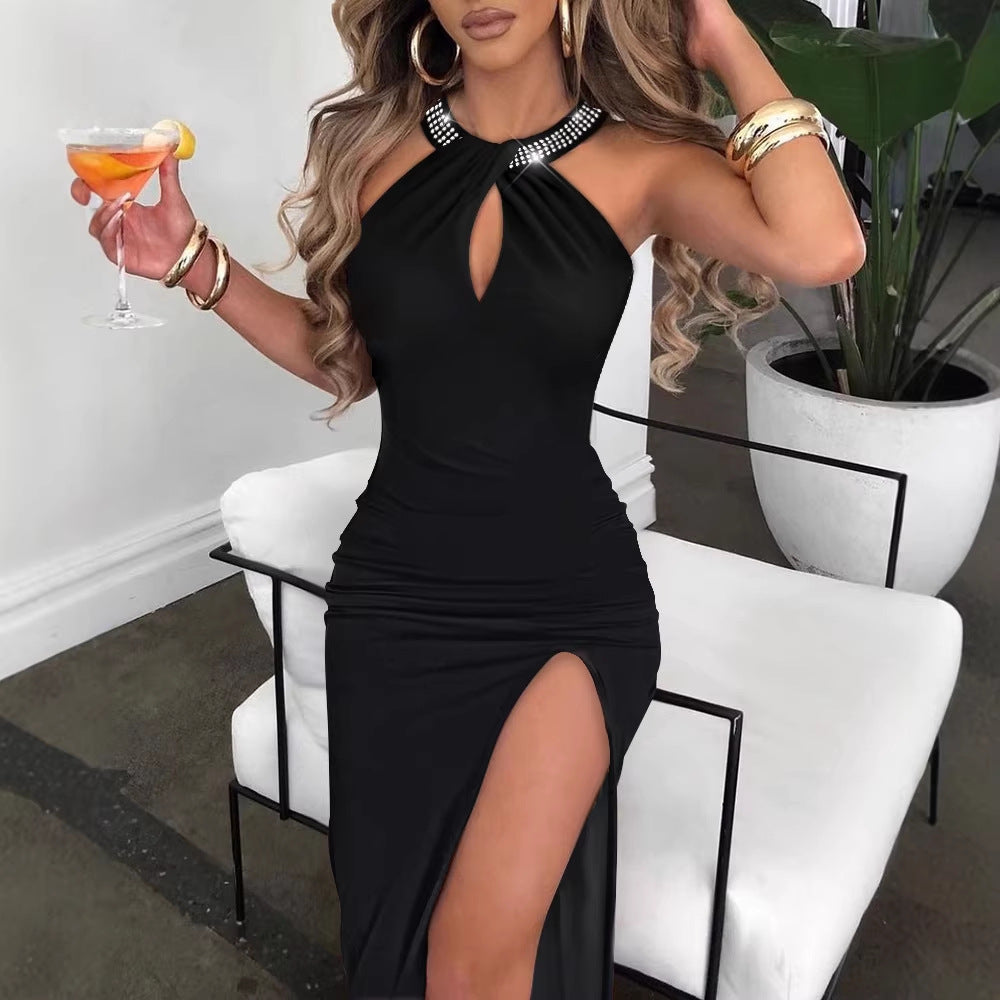 Damen Elegantes Schlauchkleid mit Strassdetails und sexy Beinschlitz Echo Archiv