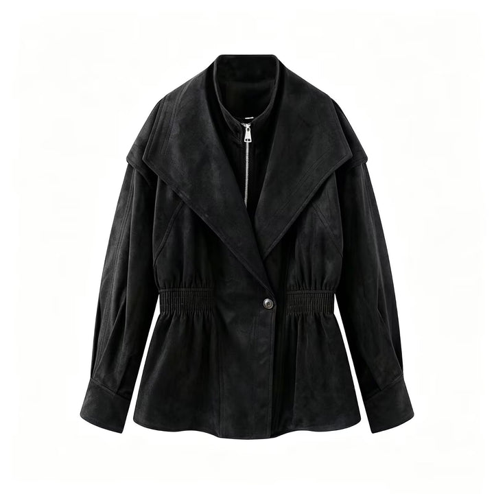 Damen Taillierte Jacke in Wildlederoptik mit großem Schalkragen, Reißverschluss und geraffter Taille Echo Archiv