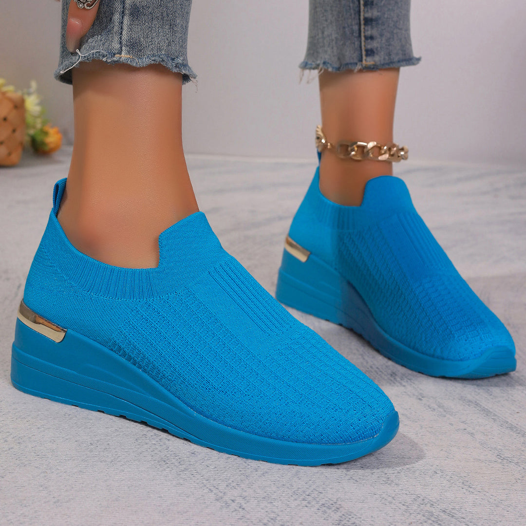 Damen  Sock-Sneaker mit elastischem Strickoberteil Leopardmuster und keilprofilsohle Echo Archiv