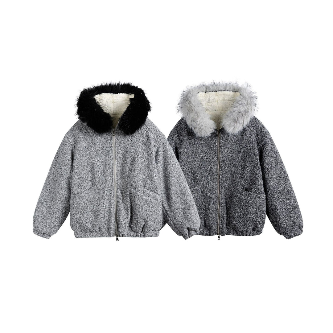 Damen Bouclé-Blousonjacke mit voluminösem Faux-Fur-Kragen und Thermofutter Echoarchiv