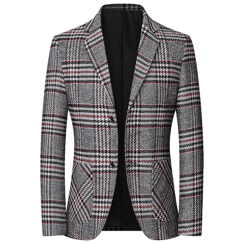 Herren Glencheck-Sakko Slim Fit aus Wollmischung mit dezentem Overcheck – Tianoro