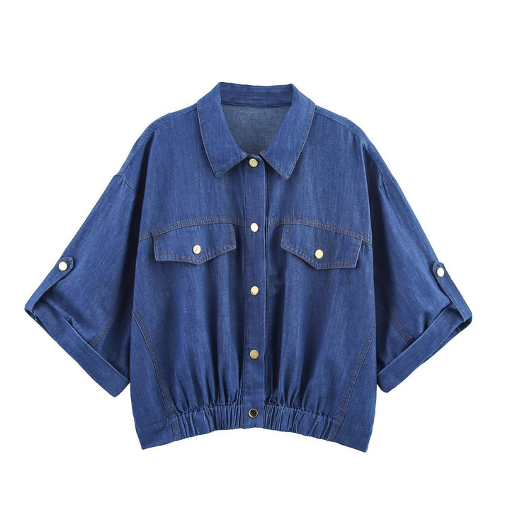 Damen lässiges Denim-Set mit Crop-Bluse und elastischen Hosen Echo Archiv