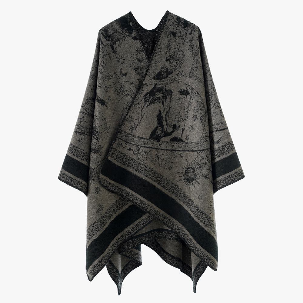 Damen Jacquard-Capeponcho mit doppelseitiger Webstruktur und V‑Ausschnitt – Avérine