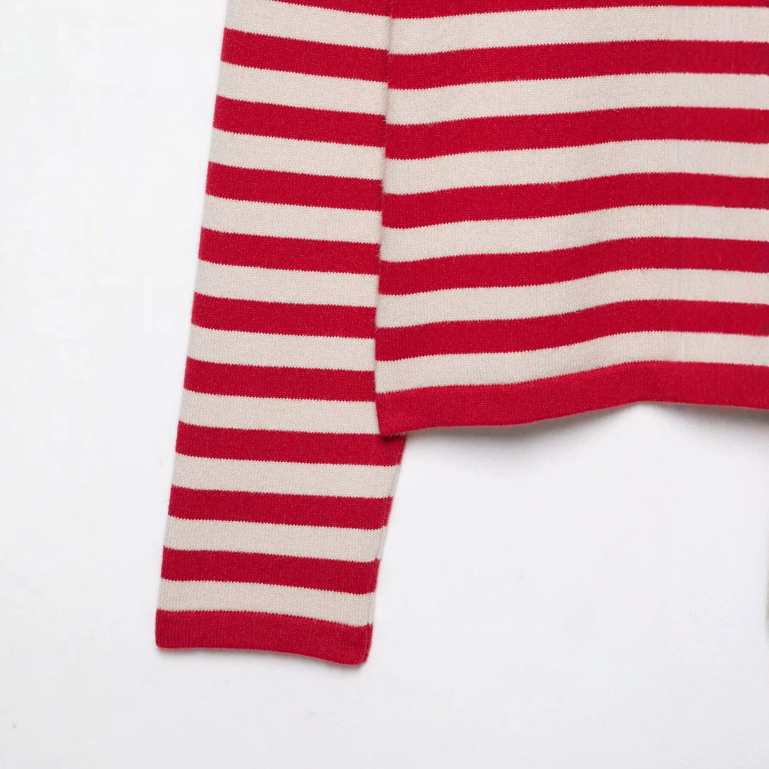 Damen gestreifter Feinstrick-Cardigan mit Stehkragen und durchgehender Knopfleiste Echo Archiv