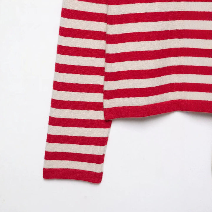 Damen gestreifter Feinstrick-Cardigan mit Stehkragen und durchgehender Knopfleiste Echo Archiv