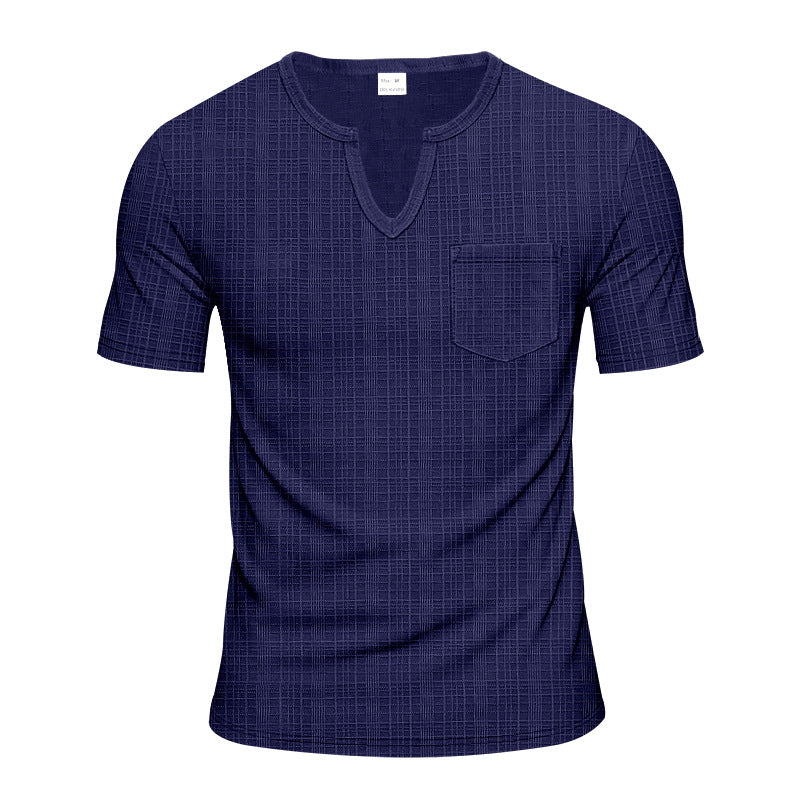 Herren Kurzarm-Henley-T-Shirt mit modernem V-Ausschnitt und praktischer Brusttasche Echoarchiv