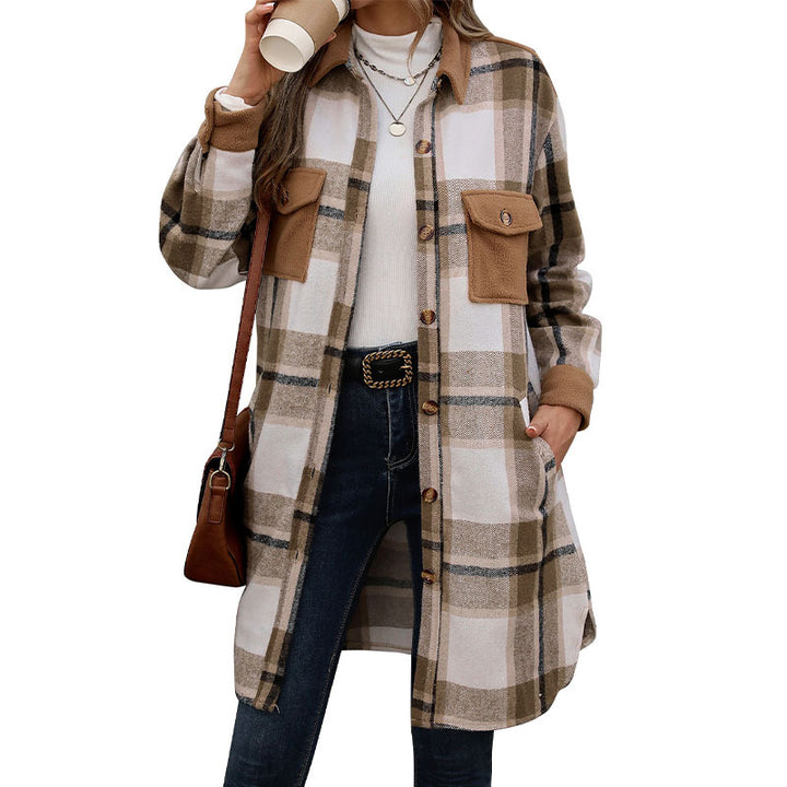 Damen Long-Hemdjacke im Overshirt‑Stil mit Brustklappen – Célinea