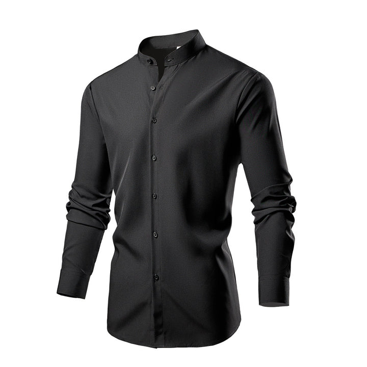 Herren elegantes Langarmhemd mit stehendem Kragen und modernen Knopfdetails Echoarchiv