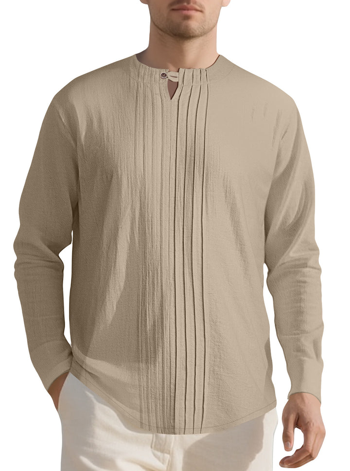 Herren Langarmshirt mit modischem Henley-Ausschnitt und Faltenstruktur Echoarchiv