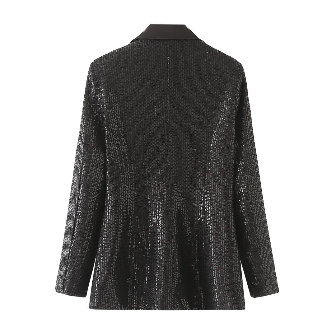 Damen nan taillierter Pailletten-Blazer mit Satin-Schalkragen und Pattentaschen Echo Archiv