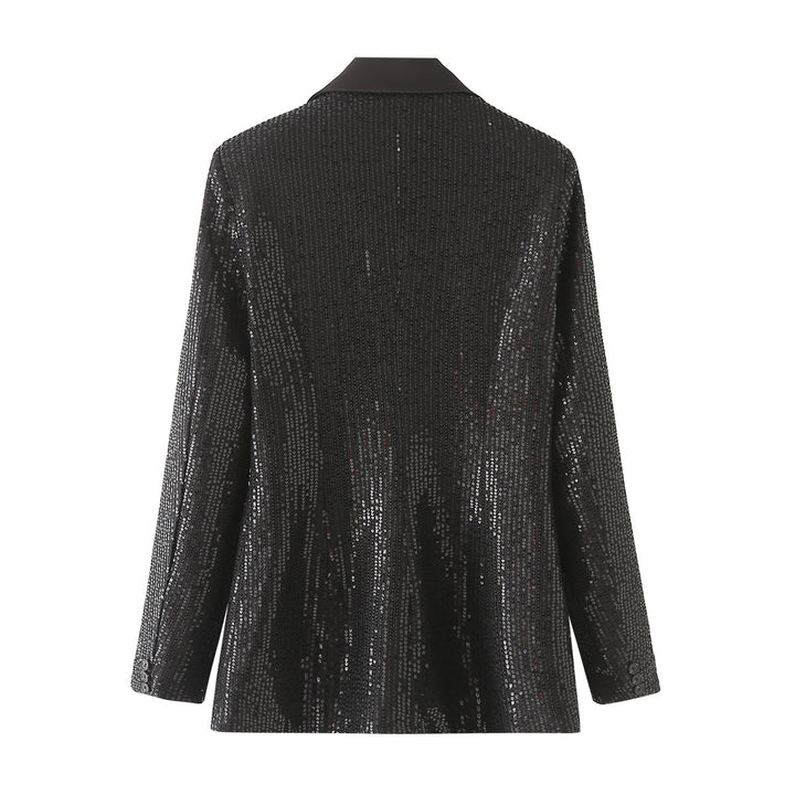 Damen nan taillierter Pailletten-Blazer mit Satin-Schalkragen und Pattentaschen Echo Archiv
