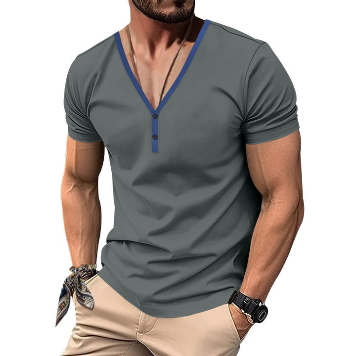 Herren Kurzarm-Henley-Shirt mit modernen Akzenten und Knopfleiste Echoarchiv