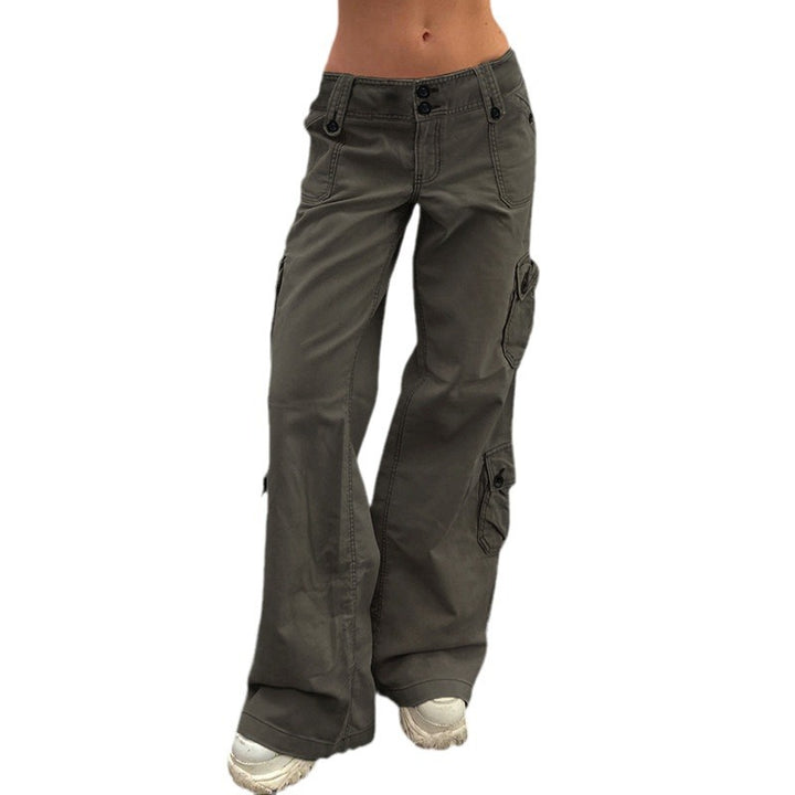 Damen nan hohe Taille Cargo-Hose mit geradem Bein, mehrfachen Klappentaschen und markanten Knopfdetails Echo Archiv