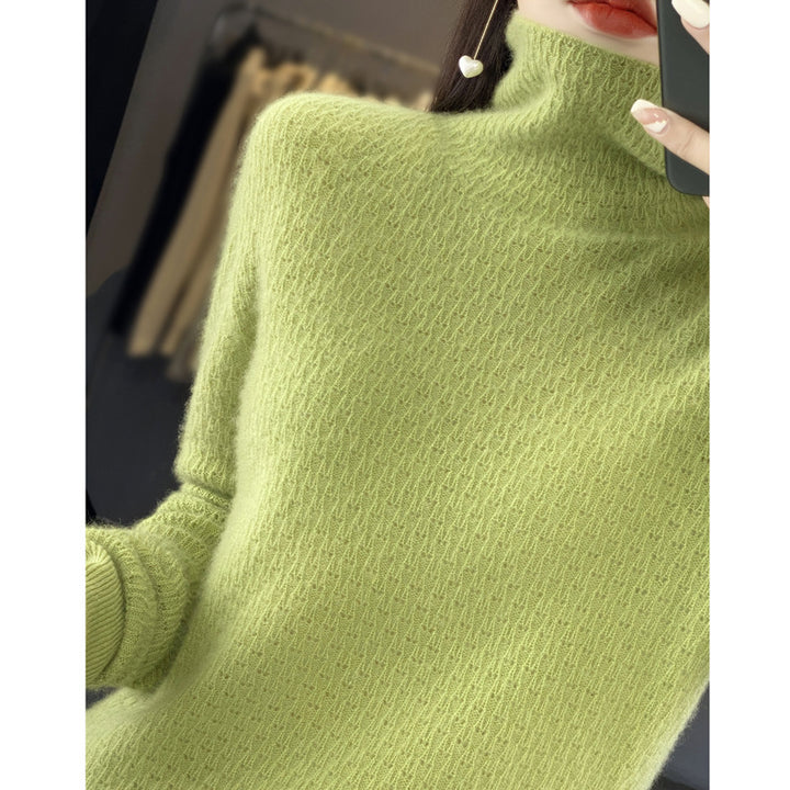 Damen Weicher Feinstrick‑Mockneckpullover mit flauschiger Mohair‑Optik, zarter Wabenstruktur und legerer Oversize‑Passform Echoarchiv