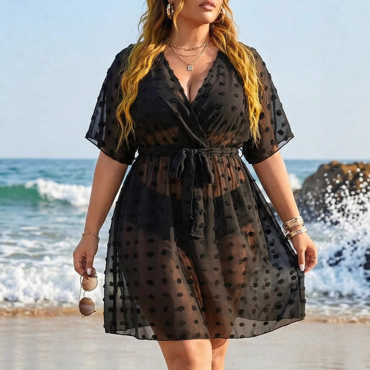 Damen transparenter Strandüberwurf mit floralen Applikationen Echo Archiv