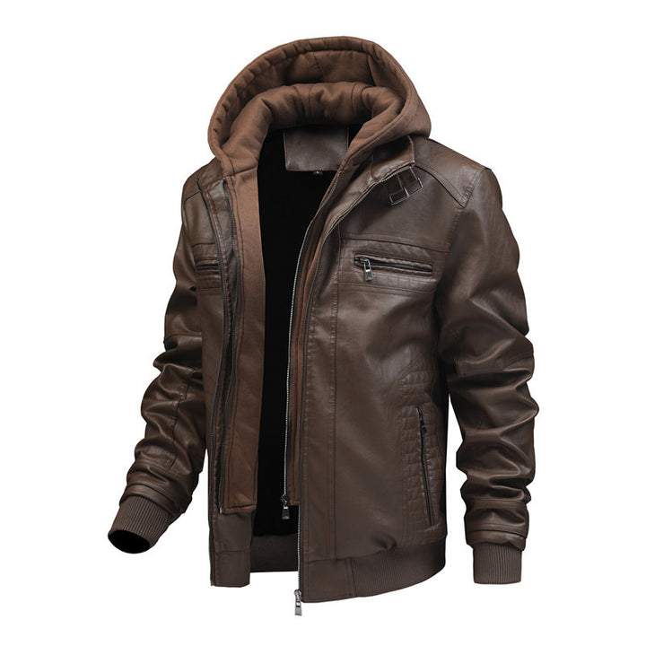 Herren Modische Kunstlederjacke mit integrierter Kapuze Echo Archiv