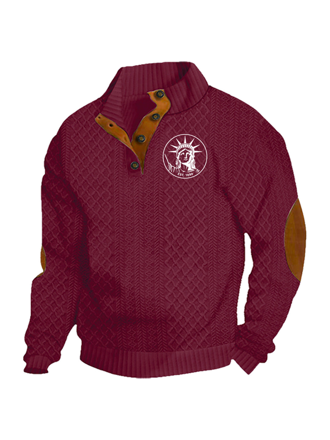 Herren nan Heritage-Strukturpullover mit Stehkragen Lederimitat-Besatz Ellenbogen-Patches und Halbknopfleiste Echo Archiv
