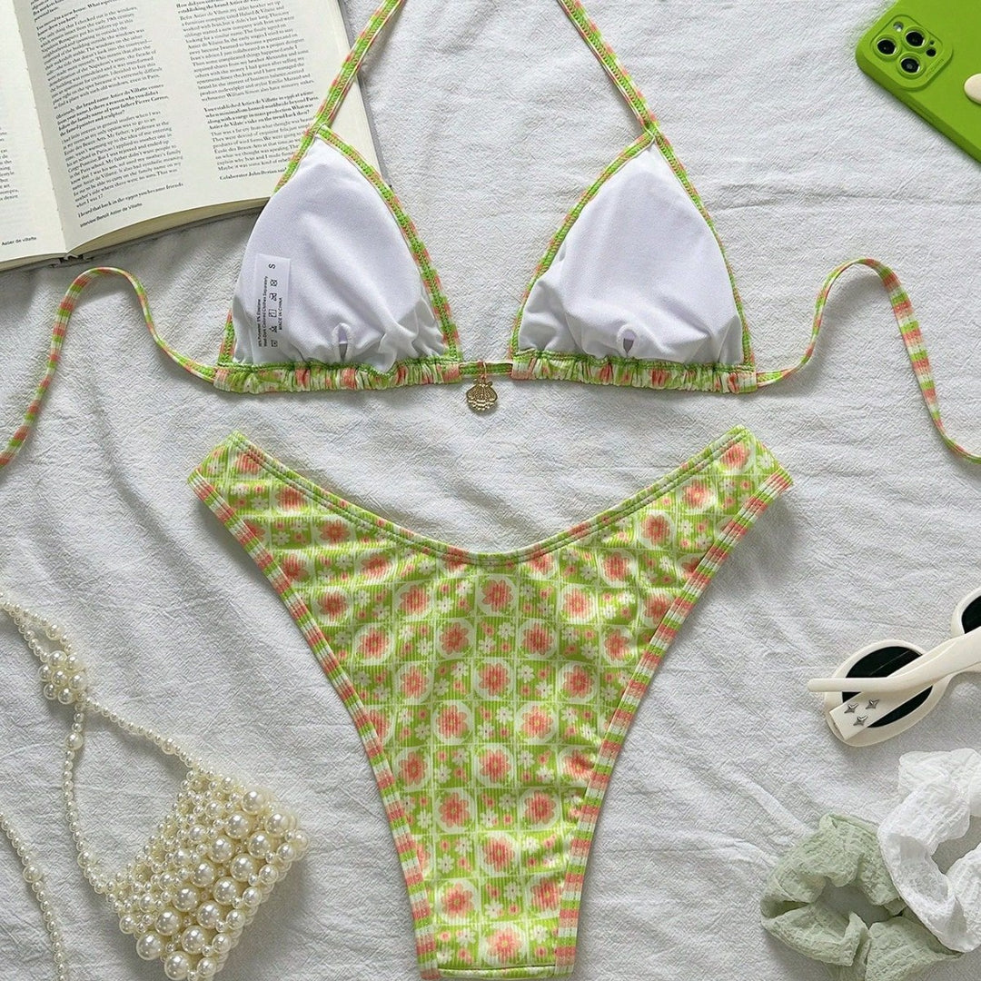 Damen Triangel-Bikini mit frischem Blumendruck und verstellbaren Trägern Echo Archiv