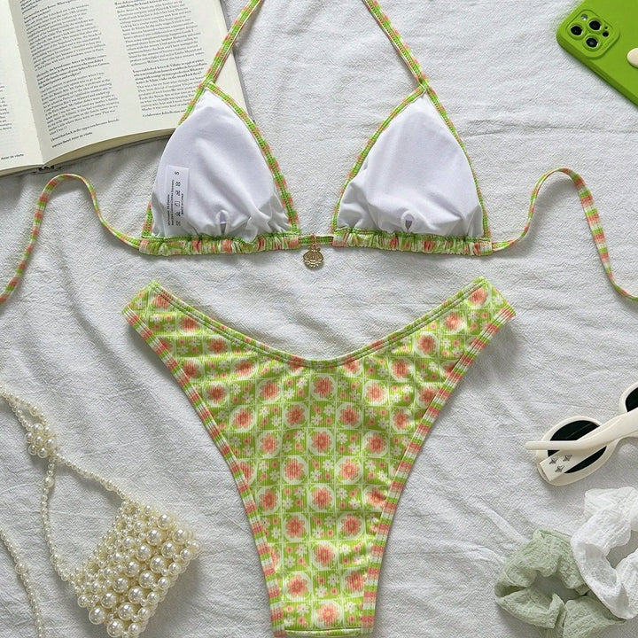 Damen Triangel-Bikini mit frischem Blumendruck und verstellbaren Trägern Echo Archiv