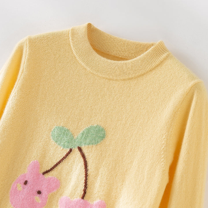 Damen Feinstrick-Pullover mit verspieltem Kirschen-Motiv und Rundhalsausschnitt Echoarchiv