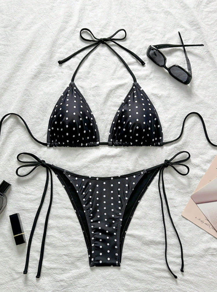 Damen Triangel-Bikini mit modischem Punkten-Design und verstellbaren Bindebändern Echo Archiv
