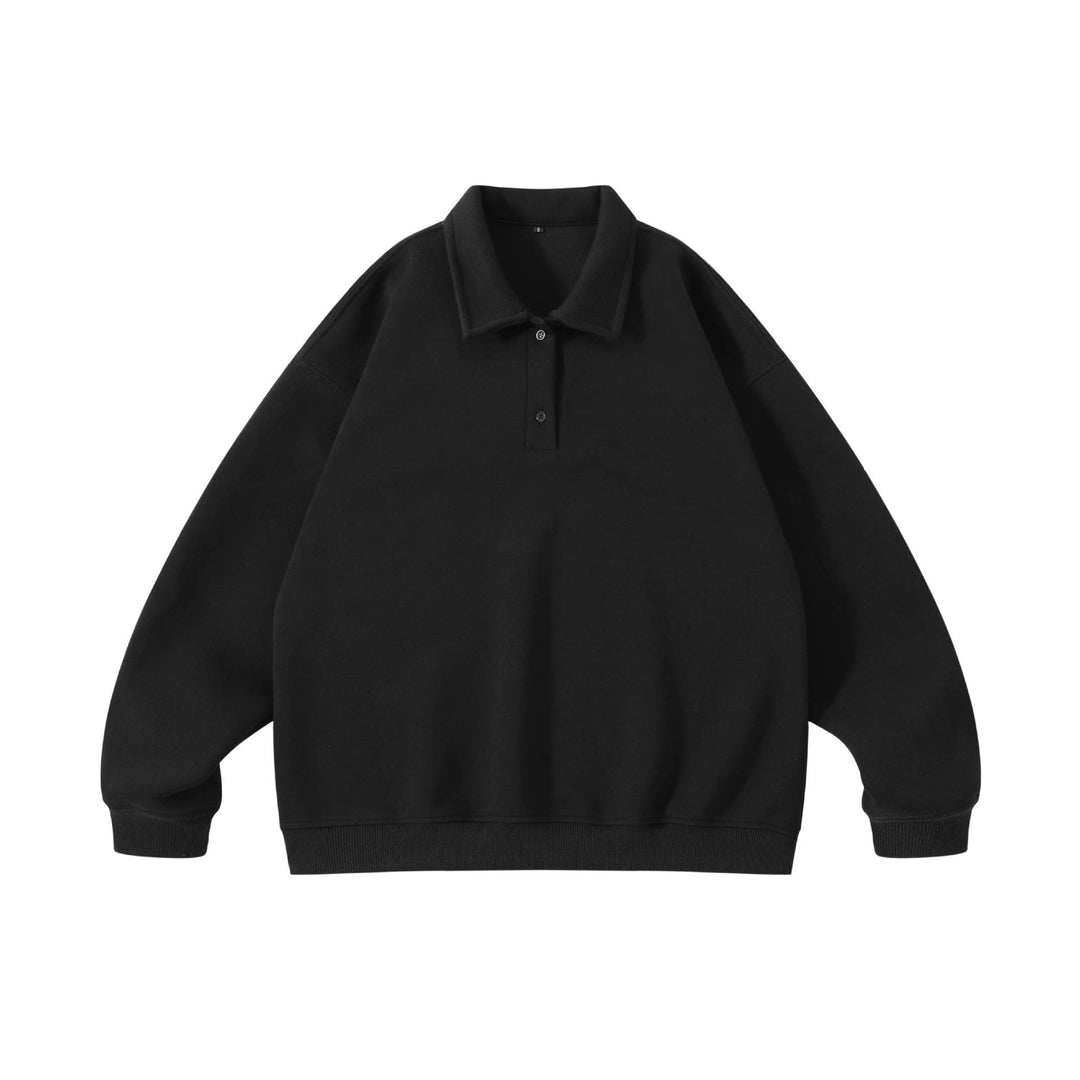 Unisex Oversize-Henley-Polo-Sweatshirt mit Kentkragen, Raglanärmeln und Rippbündchen Echoarchiv