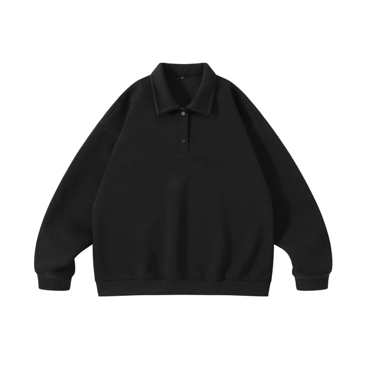 Unisex Oversize-Henley-Polo-Sweatshirt mit Kentkragen, Raglanärmeln und Rippbündchen Echoarchiv