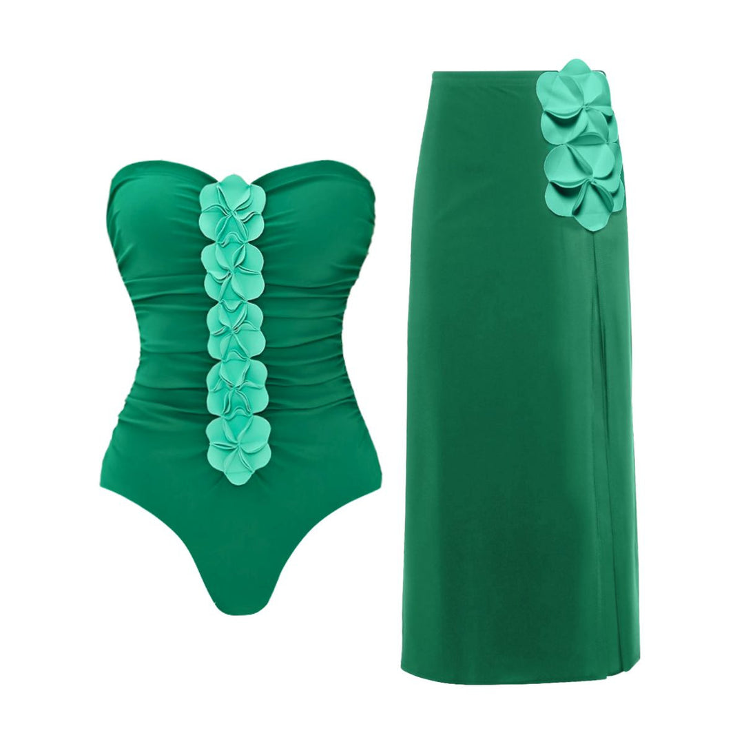 Damen Schwimmanzug mit floralem Oberteil und eleganter Maxi-Rock Echo Archiv