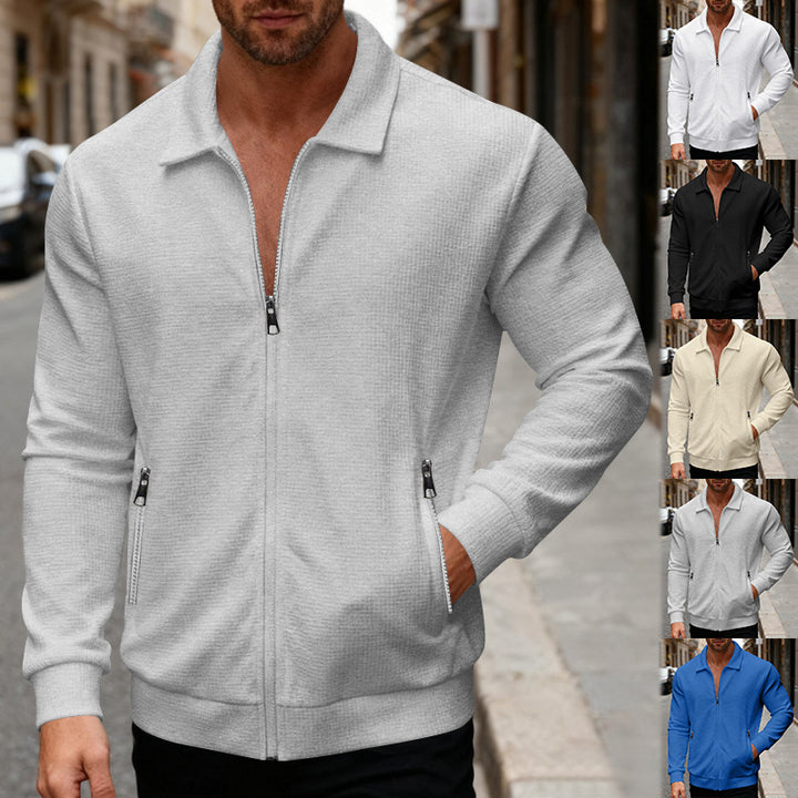 Herren Sportlicher Stehkragenpullover mit Reißverschluss und strukturiertem Design Echoarchiv