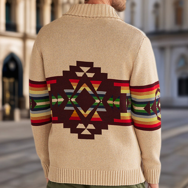 Herren Strickjacke mit bunten Mustern und gemütlichem Schalkragen Echoarchiv