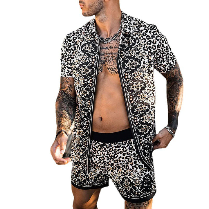 Herren Tropical Print Casual Kurzes Set Echoarchiv