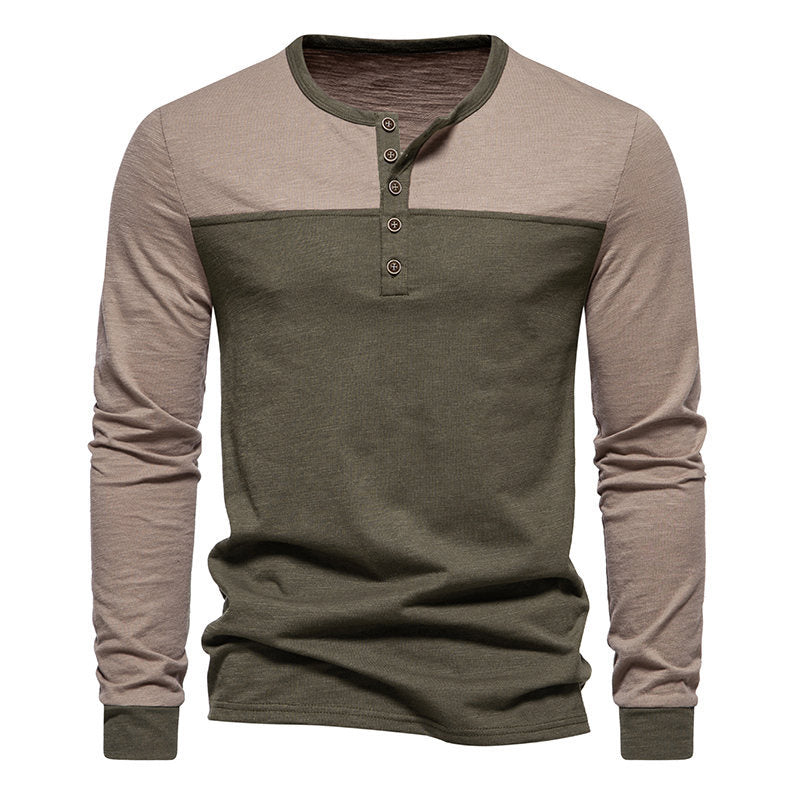Herren Langarm-Henley-Shirt mit kontrastierenden Farbblockelementen Echoarchiv