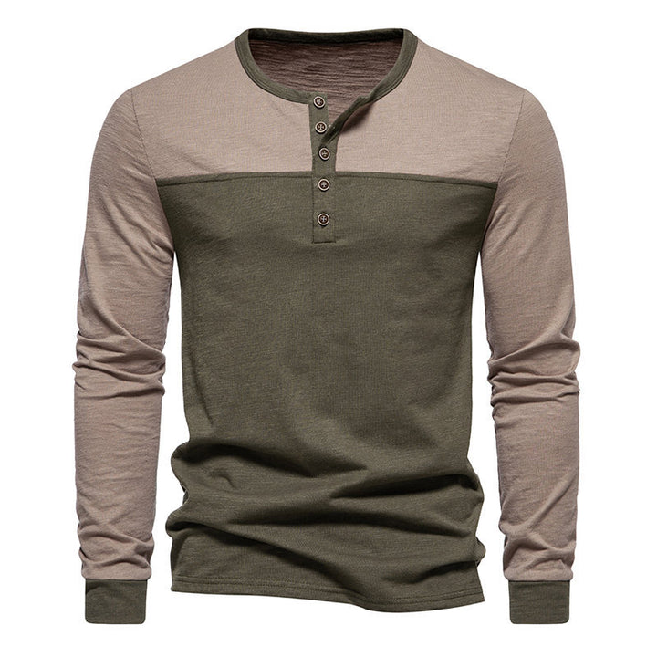 Herren Langarm-Henley-Shirt mit kontrastierenden Farbblockelementen Echoarchiv