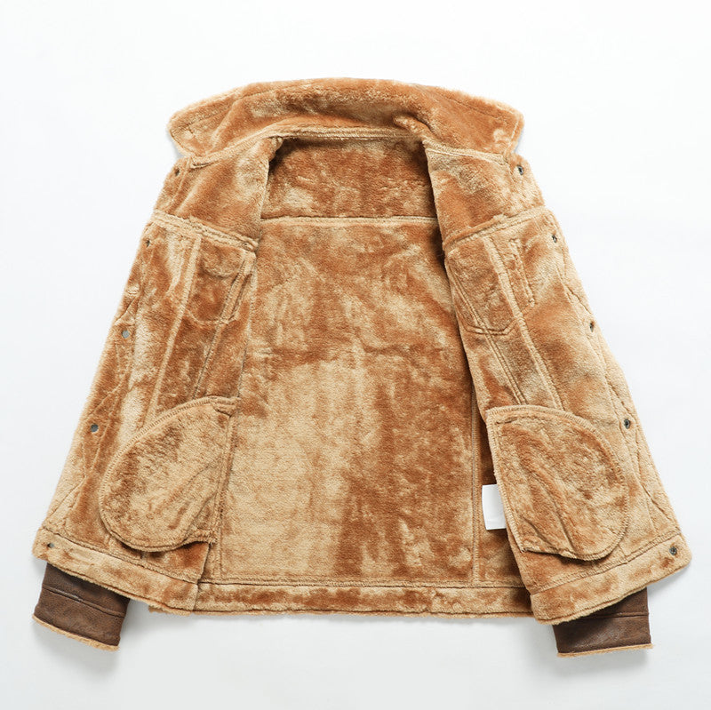 Herren Truckerjacke aus Velours-Kunstleder mit Teddy-Innenfutter Echoarchiv