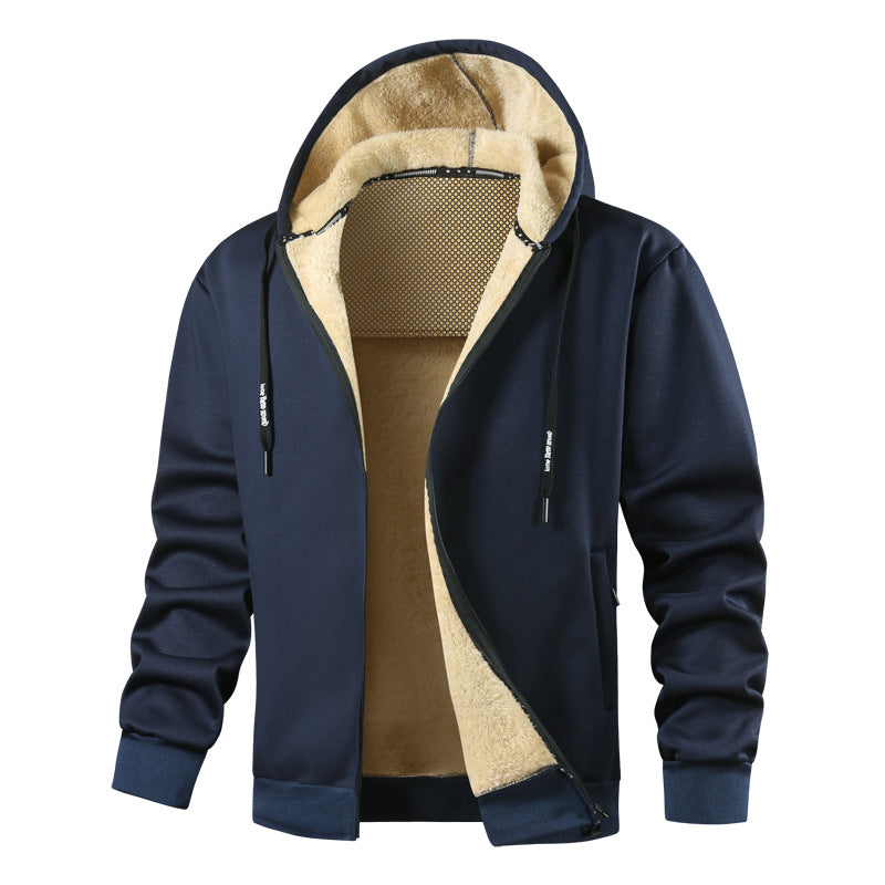 Herren Kapuzen-Sweatjacke mit wärmender Teddy-Innenfütterung, Zwei-Wege-Reißverschluss & gerippten Bündchen Echoarchiv