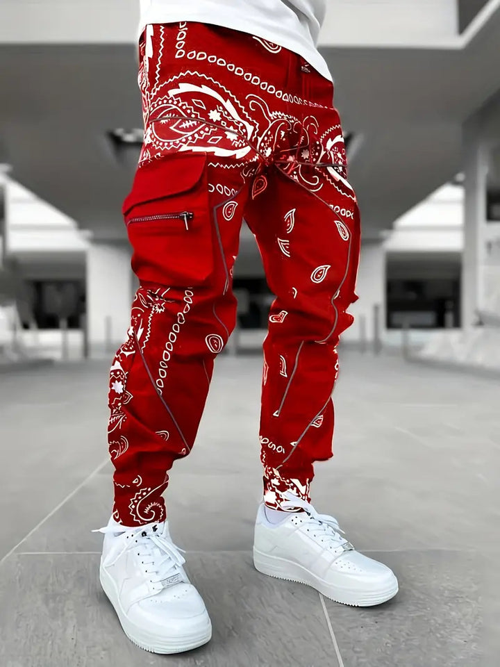 Herren Cargo-Hose mit ausgefallenem Bandana-Muster und praktischen Taschen Echoarchiv