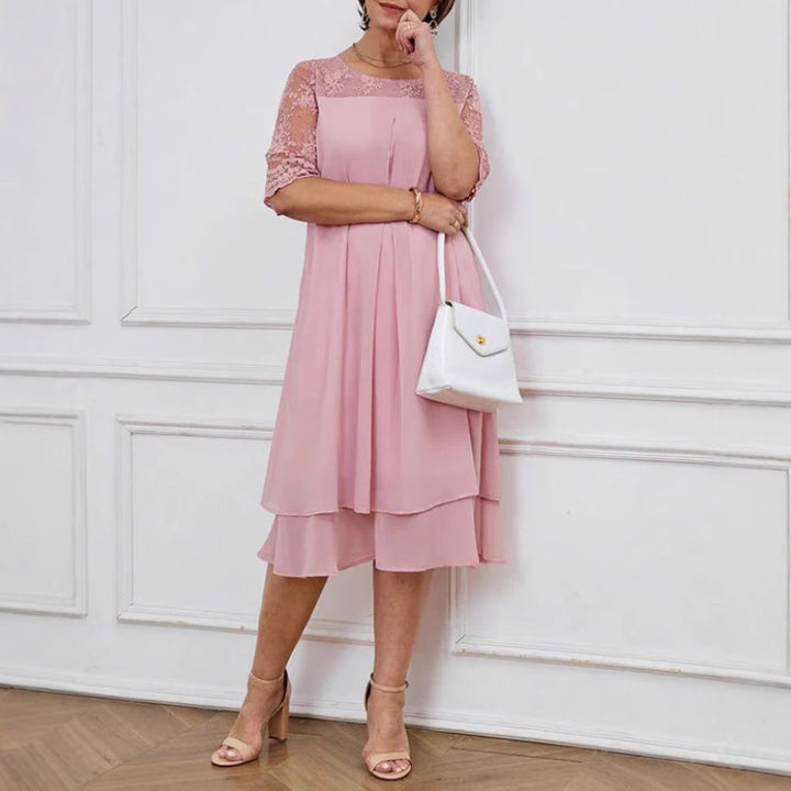 Damen nan A-Linien-Chiffonkleid mit floral bestickter Spitzenpasse, verdeckter Mittelnahtfalte und mehrlagigem Volant Echo Archiv