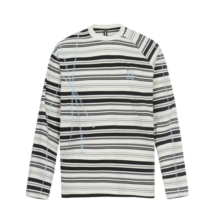 Unisex Gestreiftes Langarmshirt mit kontrastierenden Ziernähten Echoarchiv
