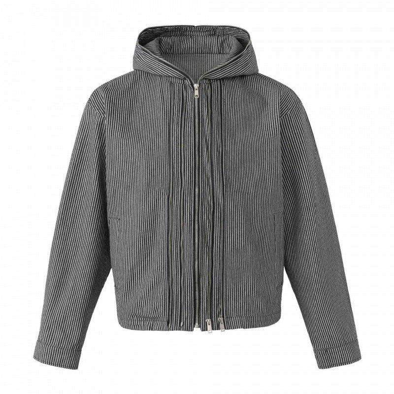 Unisex Kapuzenjacke im Boxy‑Cut mit Doppelreißverschluss und Nadelstreifen‑Optik Echo Archiv