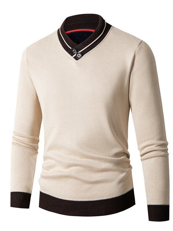 Herren modischer Pullover mit asymmetrischem Kragen und Knopfdetail Echoarchiv