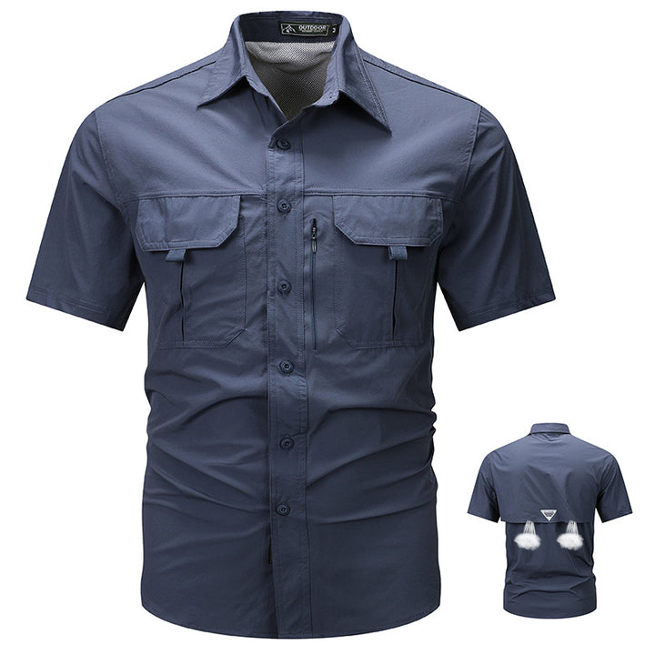 Men's tactical short sleeve button shirt with dual flap chest pockets and discreet zip utility pocket – Arvello