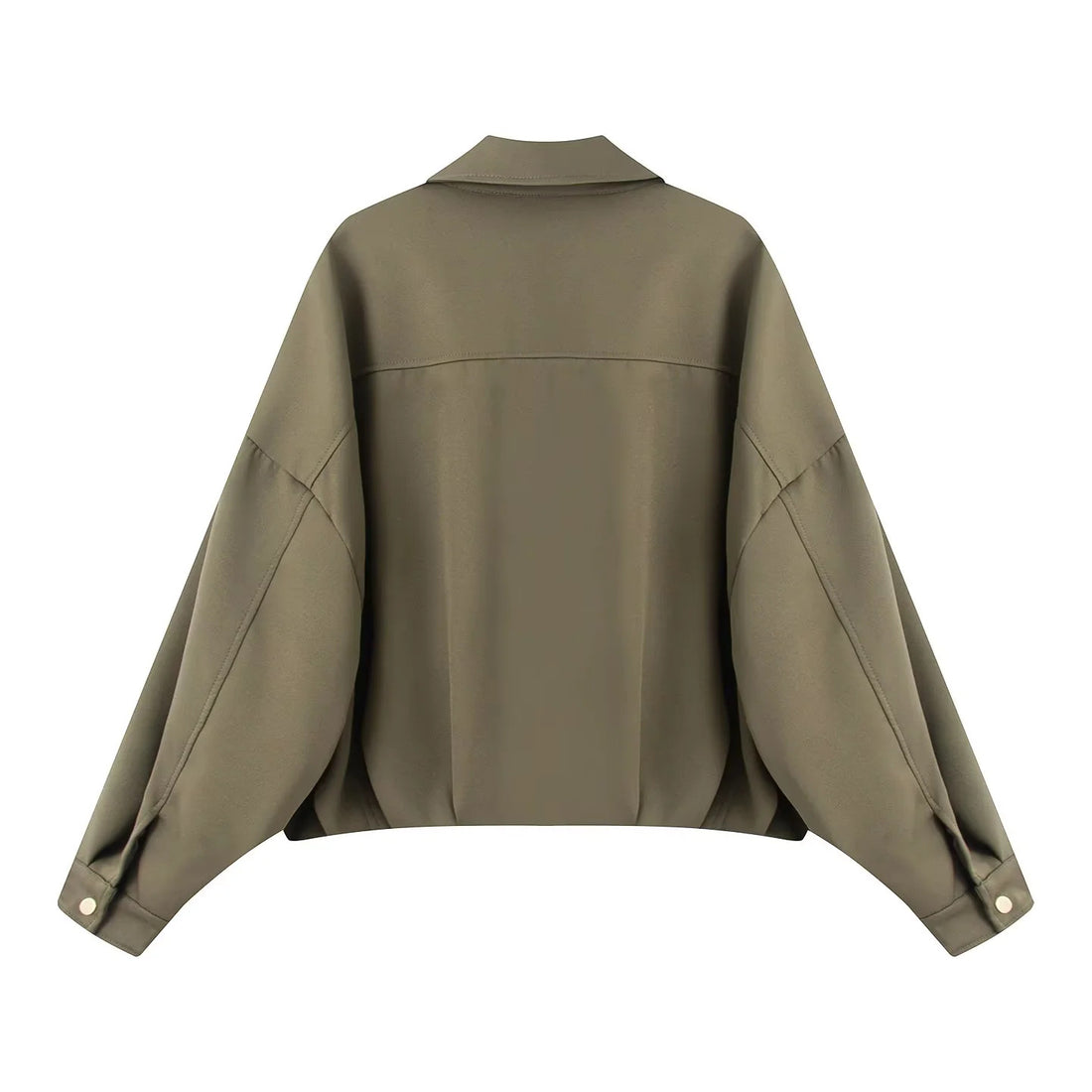 Damen cropped Overshirt-Jacke mit überlanger Ärmelpartie, großen Pattentaschen und verdeckter Druckknopfleiste – Célinea