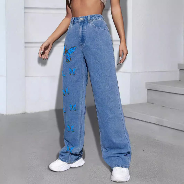 Damen Weite Jeanshose mit Schmetterlings-Print Echo Archiv