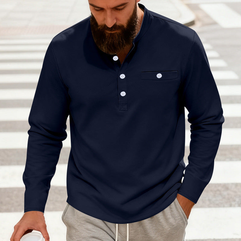 Herren nan lässiges Langarm-Henleyshirt aus Baumwollmischung mit Brusttasche Echo Archiv