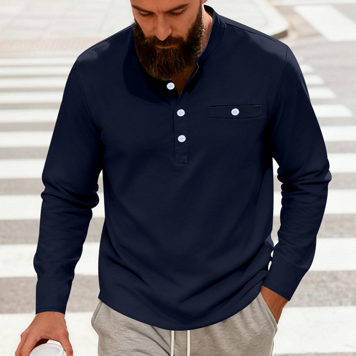 Herren nan lässiges Langarm-Henleyshirt aus Baumwollmischung mit Brusttasche Echo Archiv