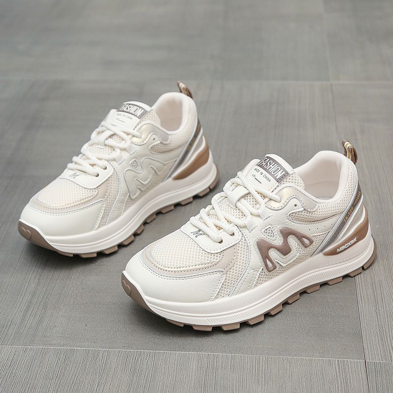 Damen Plateau-Chunky-Sneaker mit atmungsaktivem Mesh- und Ledermix – Névara